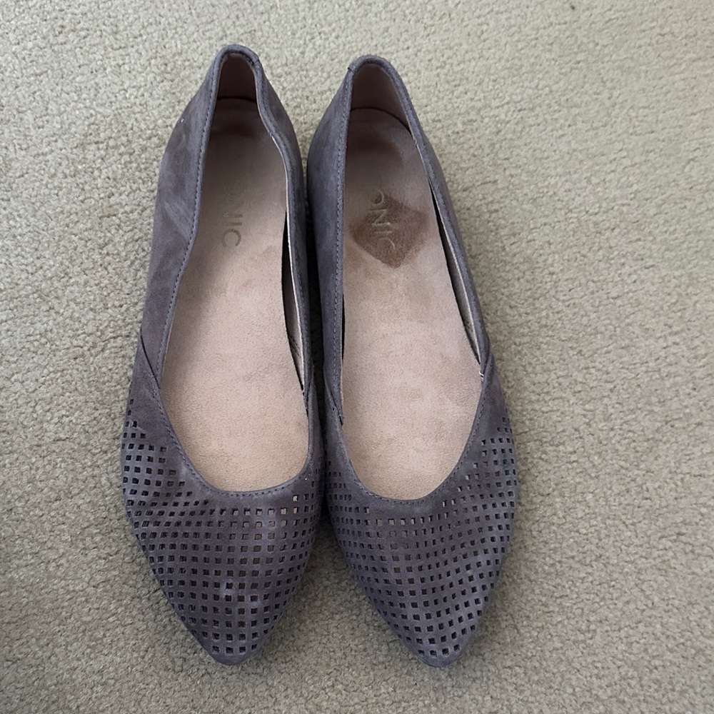 Vionic Pointed Perforated Suede Ballet Flats